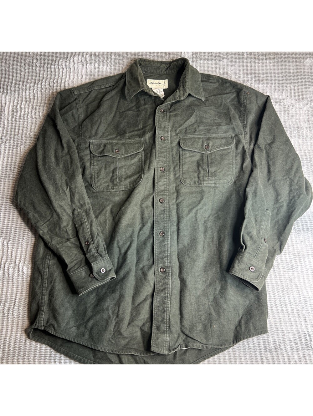 Eddie Bauer Men's Long Sleeve Green HEAVY Thick Flannel Shirt SIZE Med. Outdoors